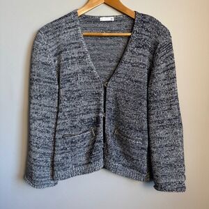 Supertrash Celena Sweater Knit‎ Cardigan Gold Hook Closure Medium Black & White